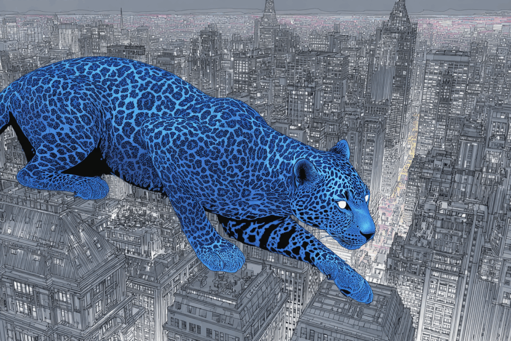 Neon Leopard in the Abstract Cityscape