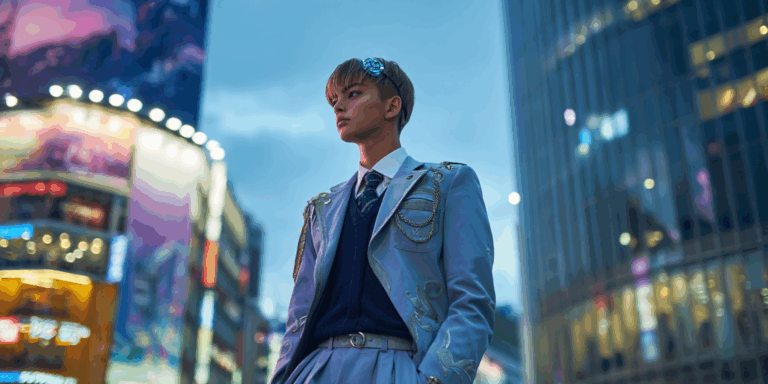 Fashion-forward schoolboy in a contemporary metropolis