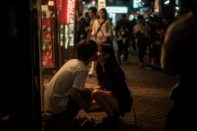 騒がしい都市での魔法のような初キス