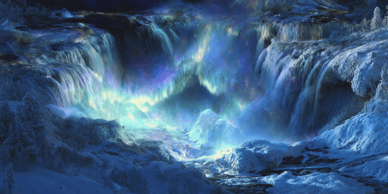 Luminous Waterfall in the Polar Night
