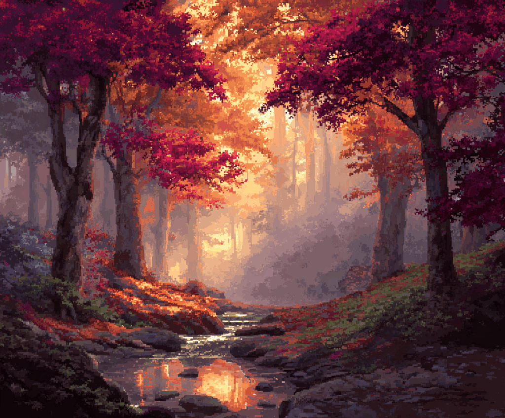 A mysterious forest at dusk